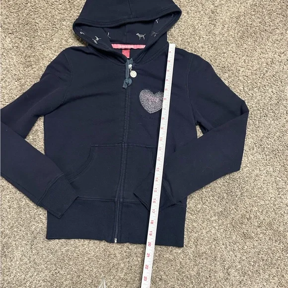 Victoria Secret Pink navy blue rhinestone logo zip up sweatshirt size Large dd - Picture 5 of 7